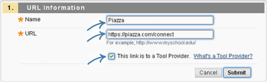 Fill out the form for Piazza URL